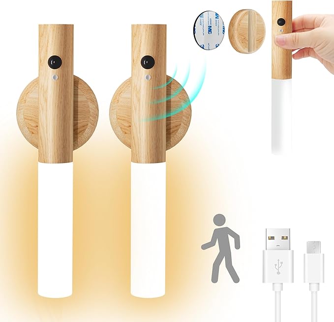 Wooden Wall Light with Motion Sensor
